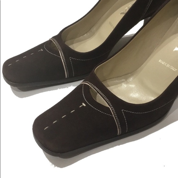 Prada square suede stitching contrast heels kitten - Picture 5 of 6